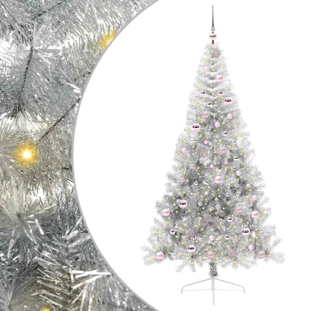 Vidaxl kunstmatig voorverlicht kerstboom met 300 led zilver 210 cm pet
