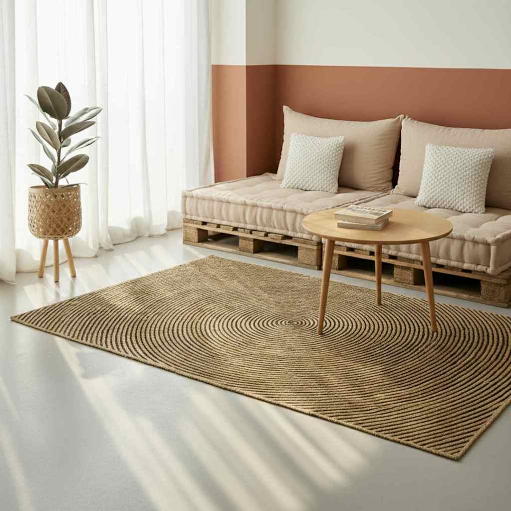 Vidaxl vloerkleed natuurlijk en zwart 240 x 240 cm jute