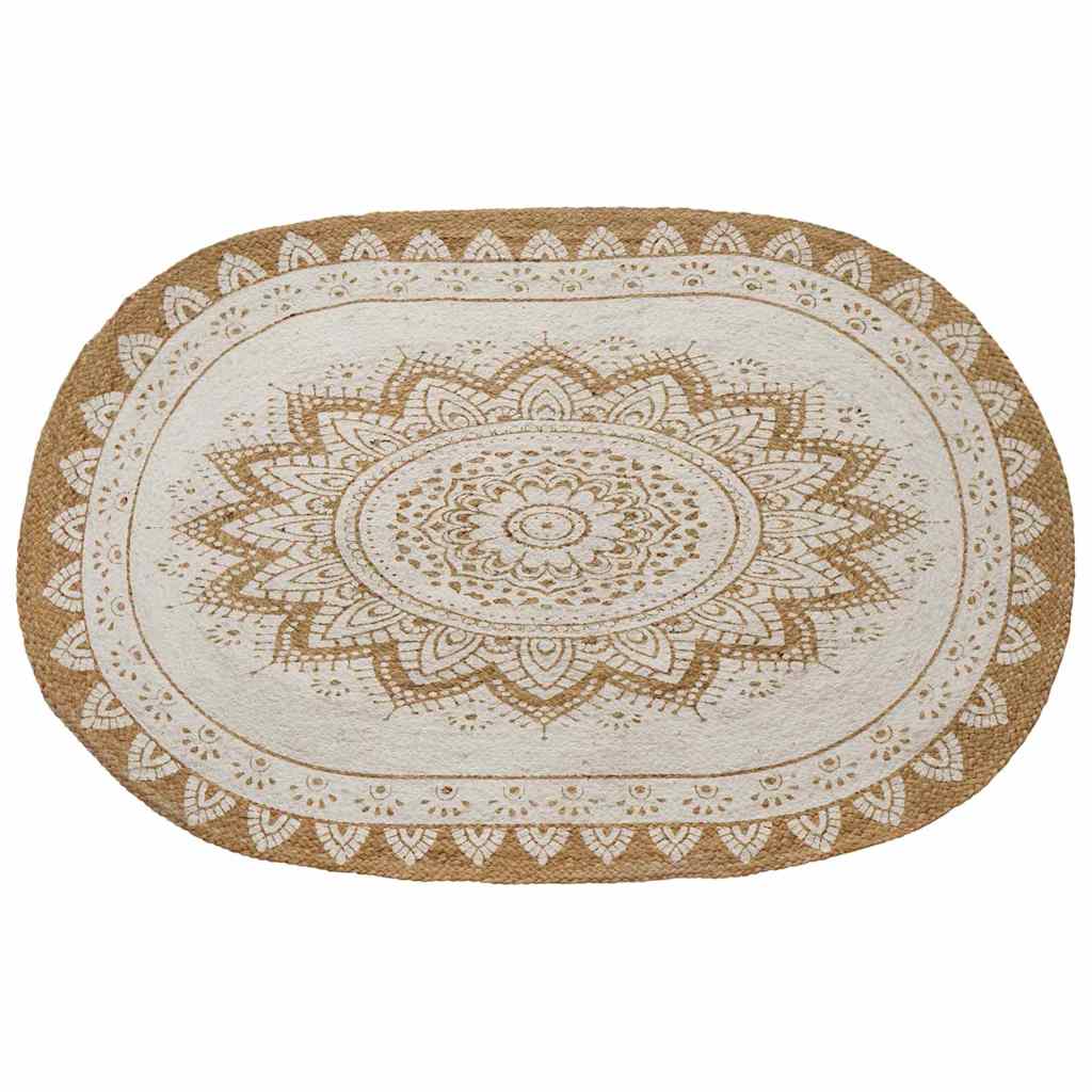 Vidaxl jute tapijt bloemen naturel 100 x 152 cm jute