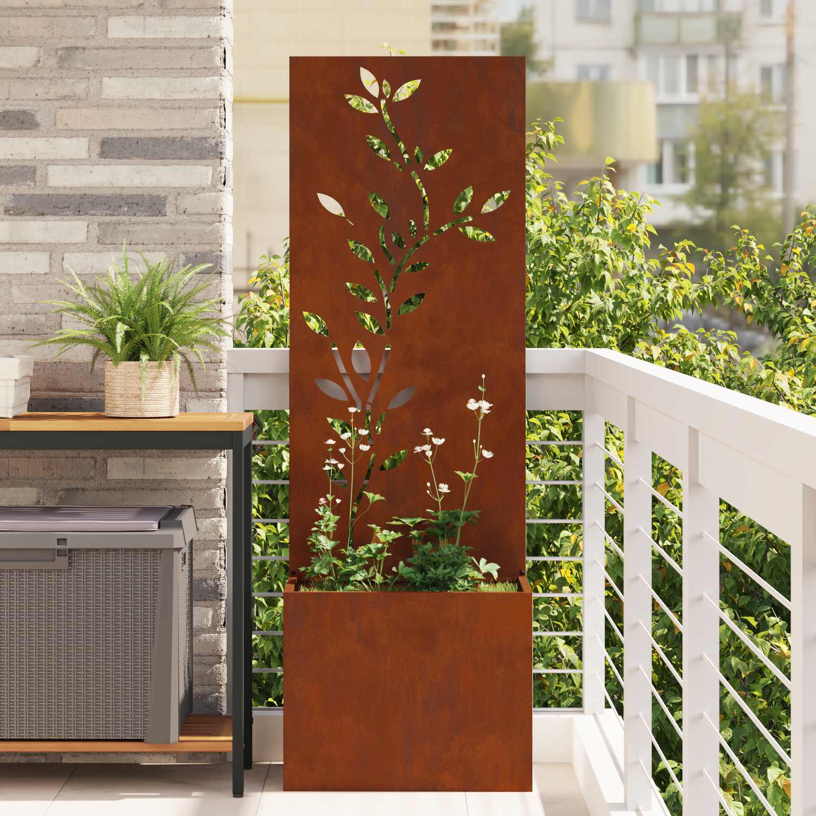 Vidaxl tuin privacy screen bloemen roestig 50 x 140 cm cortenstaal