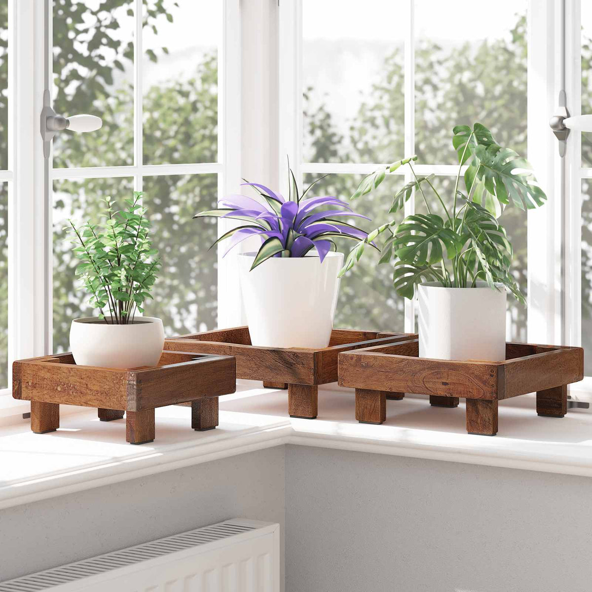 Vidaxl plantenstandaard 3 st bruin 35 x 35 x 12 cm mahoniehout
