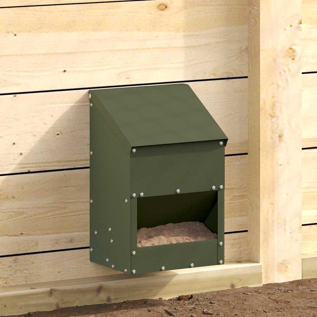 Vidaxl kip voerbak olijfgroen 21 x 16 x 33 cm 3 kg koudgewalst staal