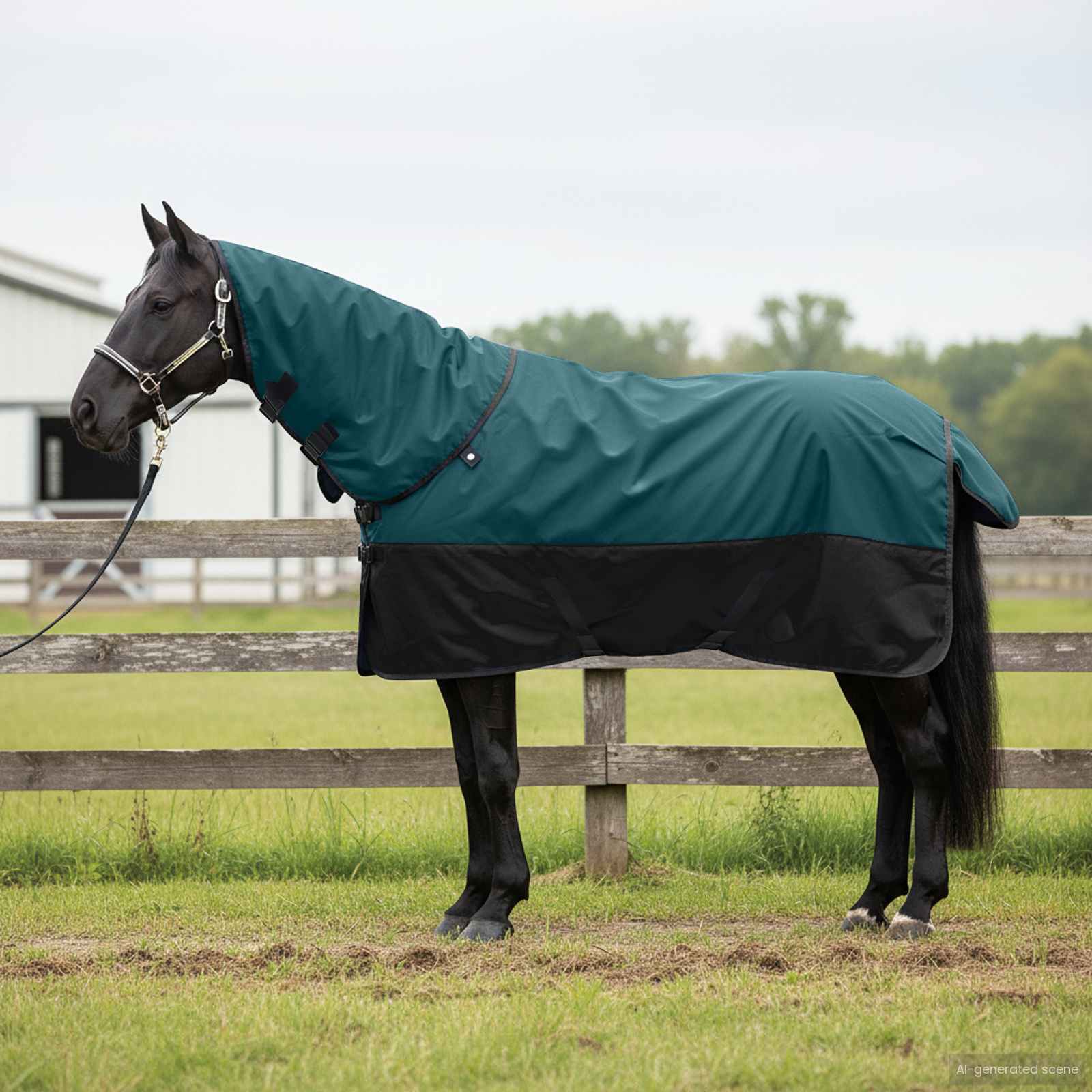 Vidaxl paardendeken donkergroen en zwart 115 cm polyester