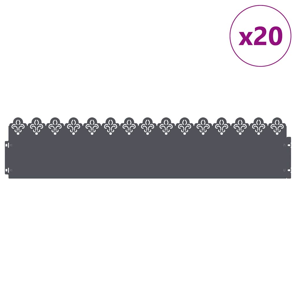 Vidaxl gazonranden 20 pcs antraciet 103 x 0,05 x 22 cm staal