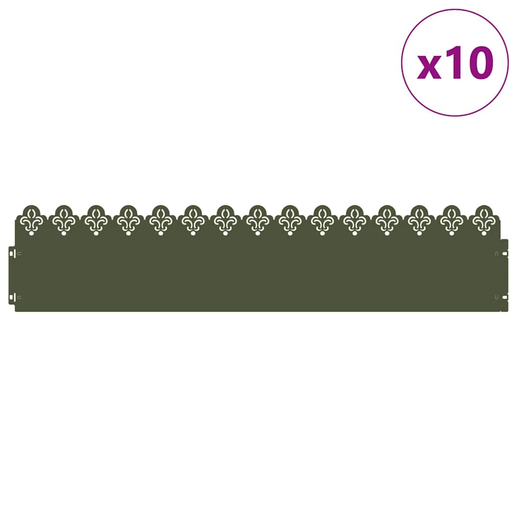 Vidaxl gazonranden 10 st 103 x 0,05 x 22 cm staal olijfgroen