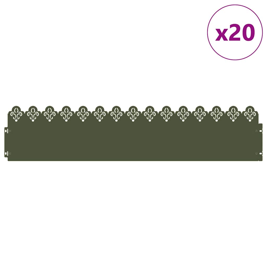 Vidaxl gazonranden 20 pcs olijf groen 103 x 0,05 x 22 cm staal
