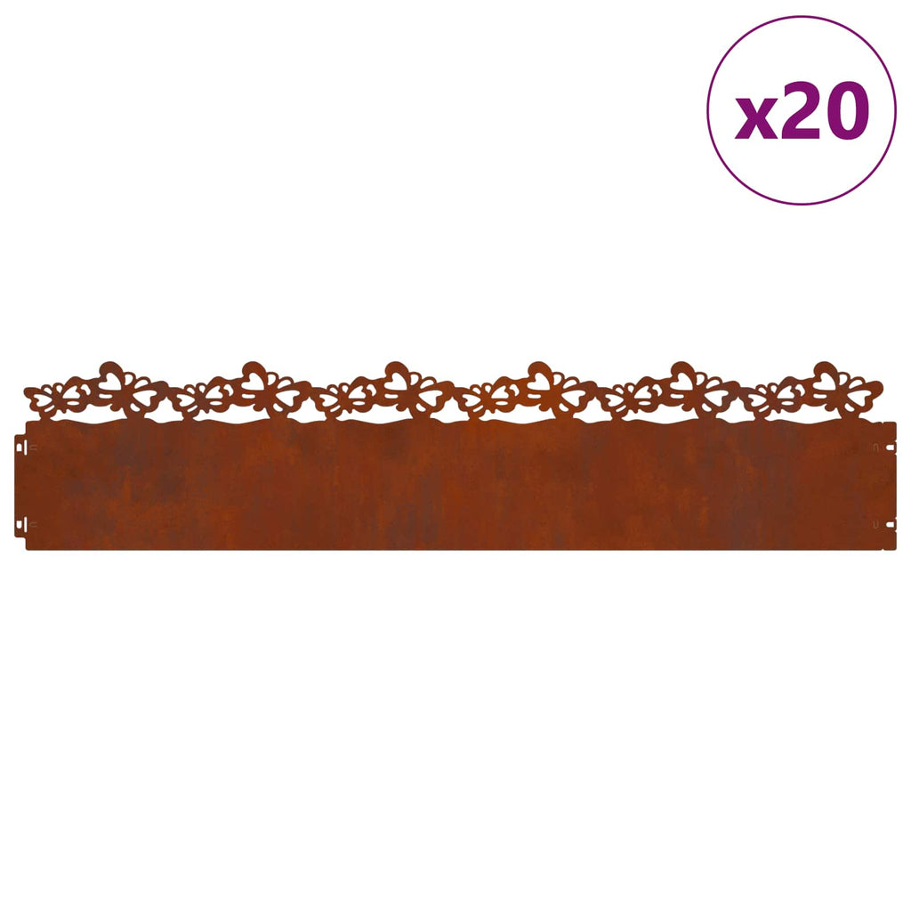Vidaxl gazonranden 20 pcs roestig 103 x 0,05 x 22 cm cortenstaal