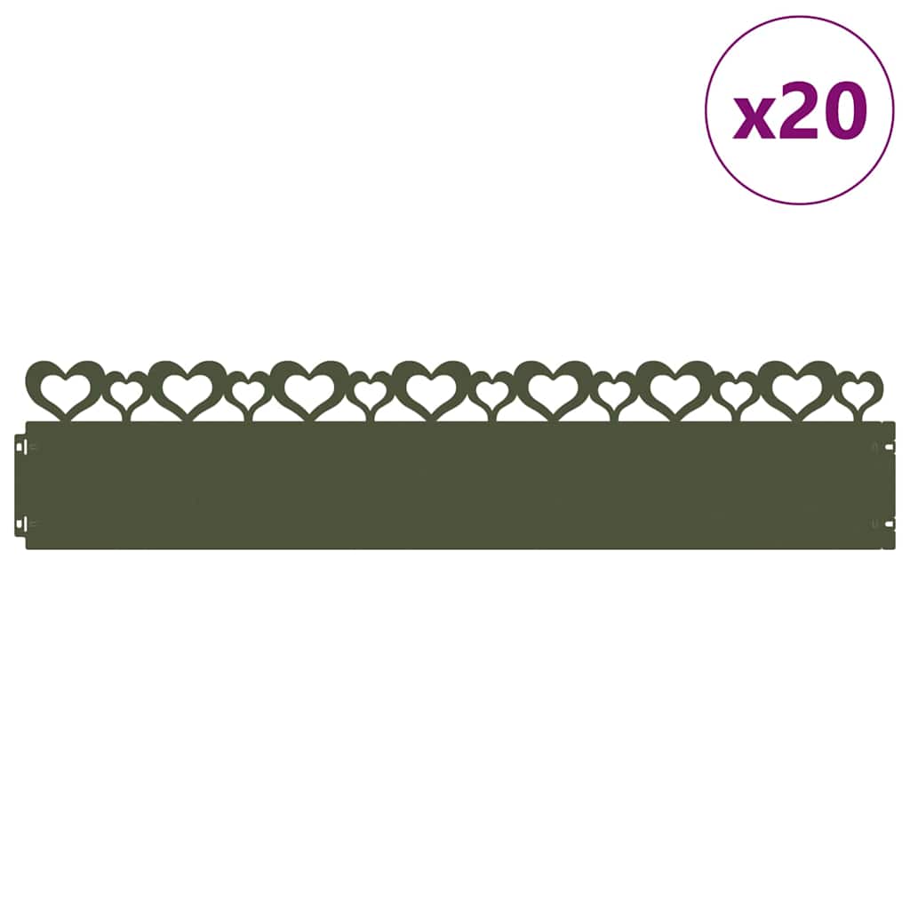 Vidaxl gazonranden 20 pcs olijf groen 103 x 0,05 x 22 cm staal