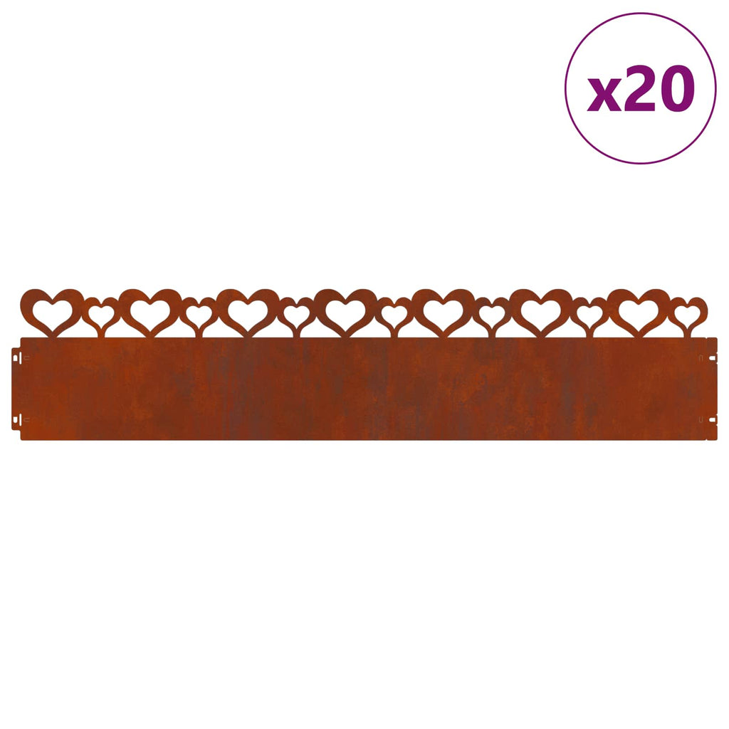 Vidaxl gazonranden 20 pcs roestig 103 x 0,05 x 22 cm cortenstaal