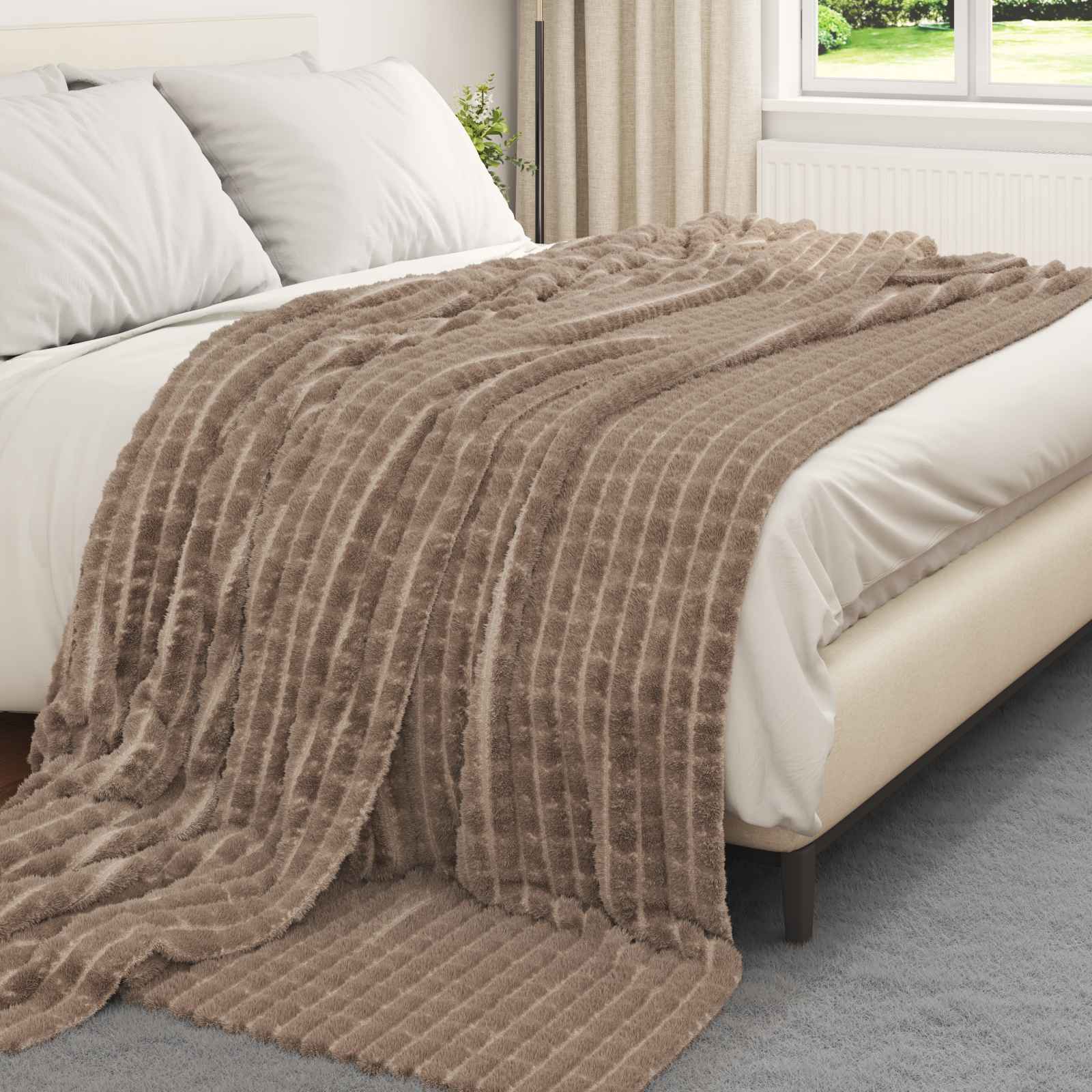 Vidaxl gooi deken kameel 240 x 220 cm fleece