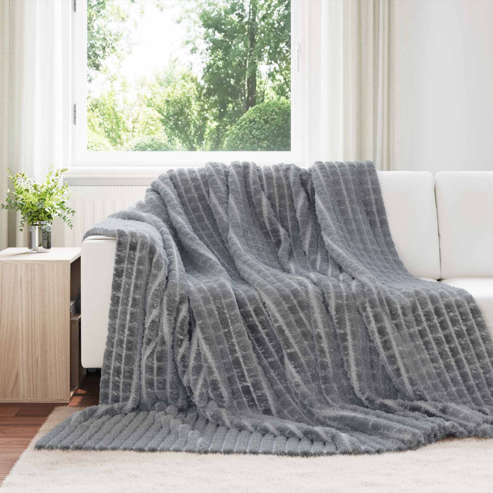Vidaxl gooi deken donkergrijs 240 x 220 cm fleece