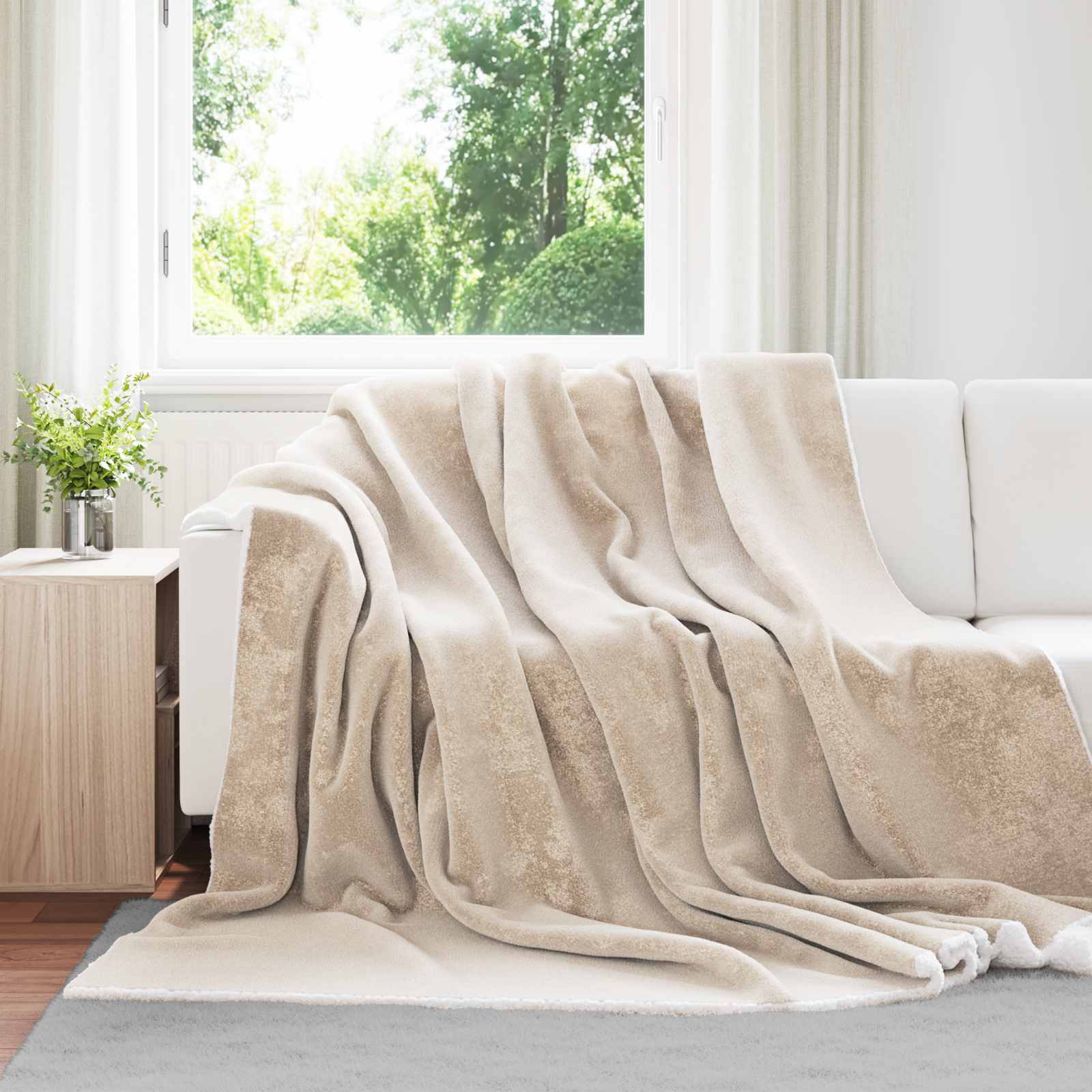 Vidaxl gooi deken beige 220 x 240 cm fleece