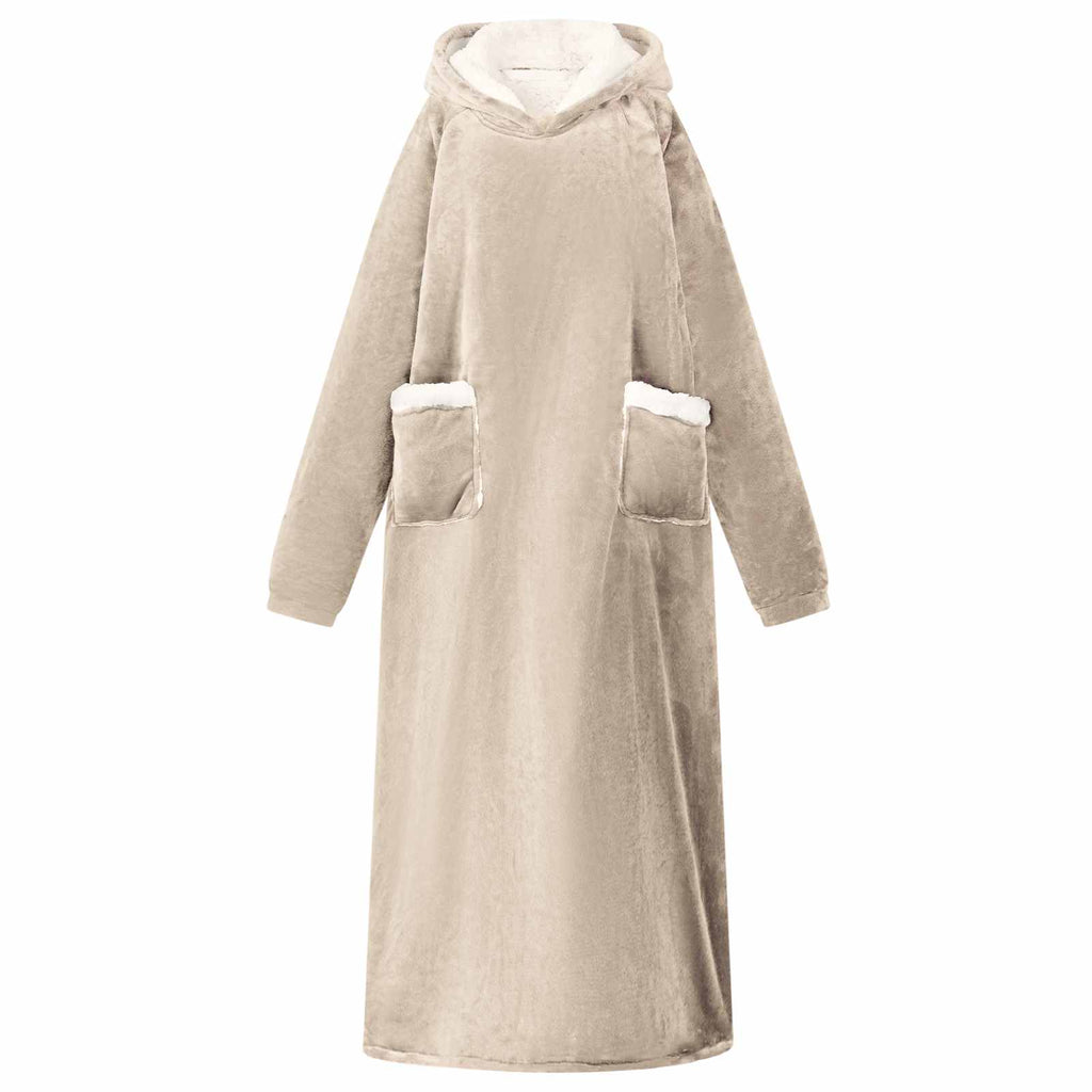 Vidaxl deken hoodie beige m fleece en flanel
