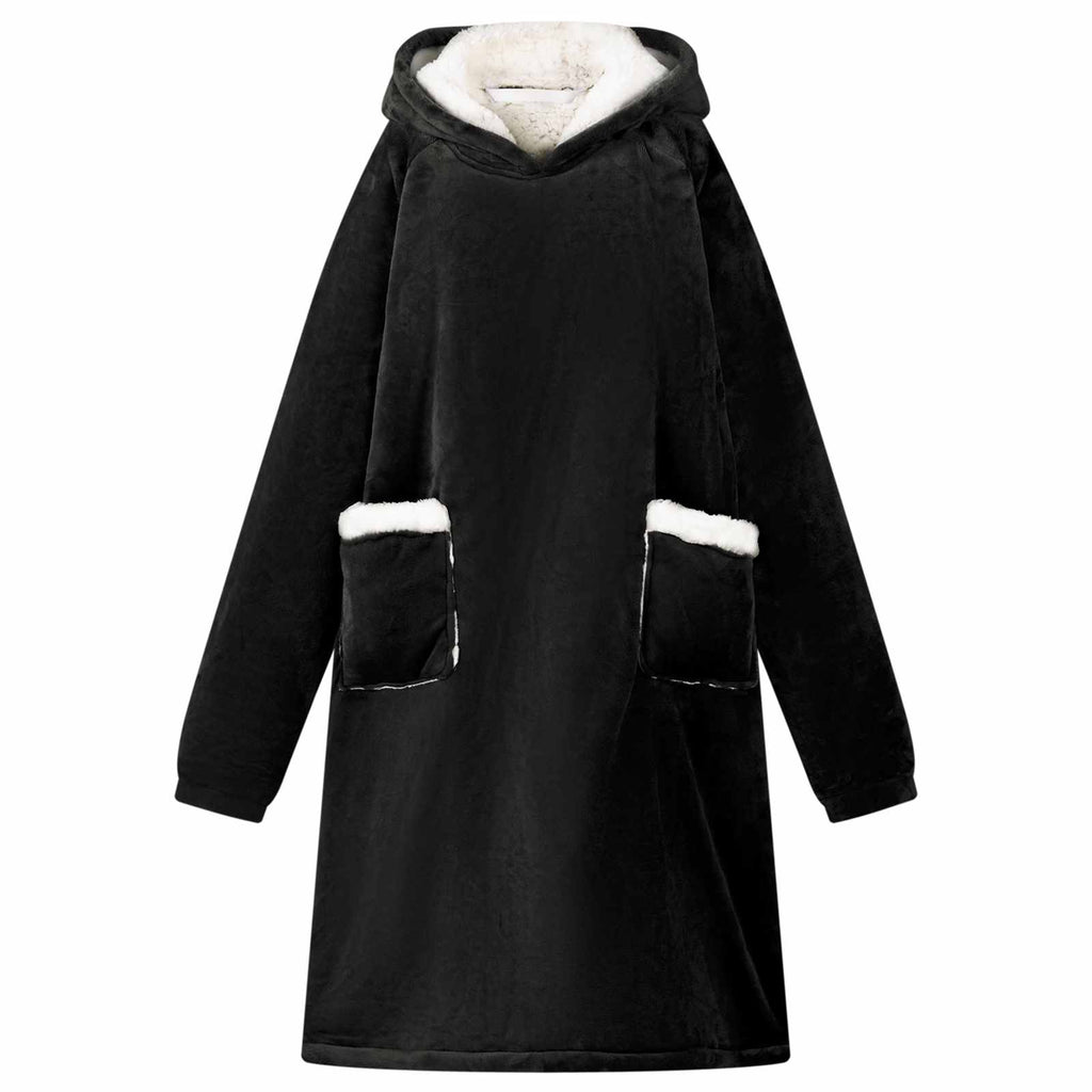 Vidaxl deken hoodie zwart m fleece en flanel