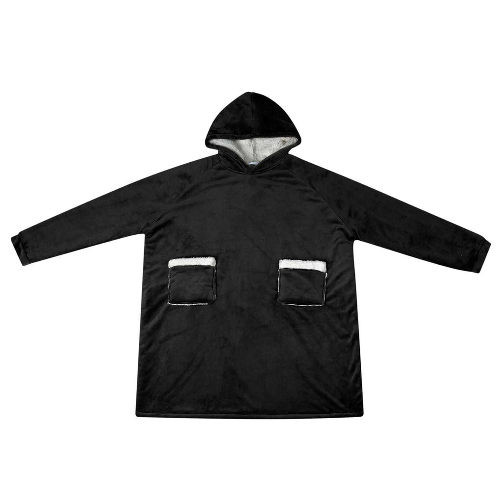 Vidaxl deken hoodie zwart m fleece en flanel