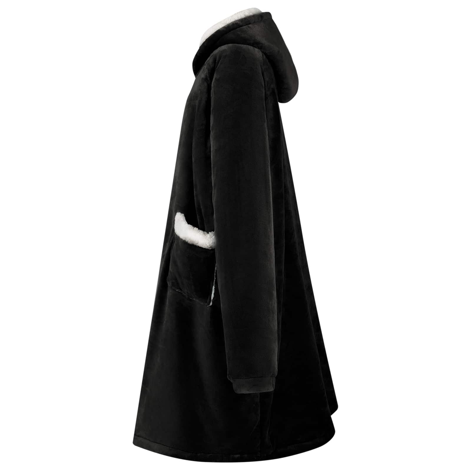 Vidaxl deken hoodie zwart m fleece en flanel
