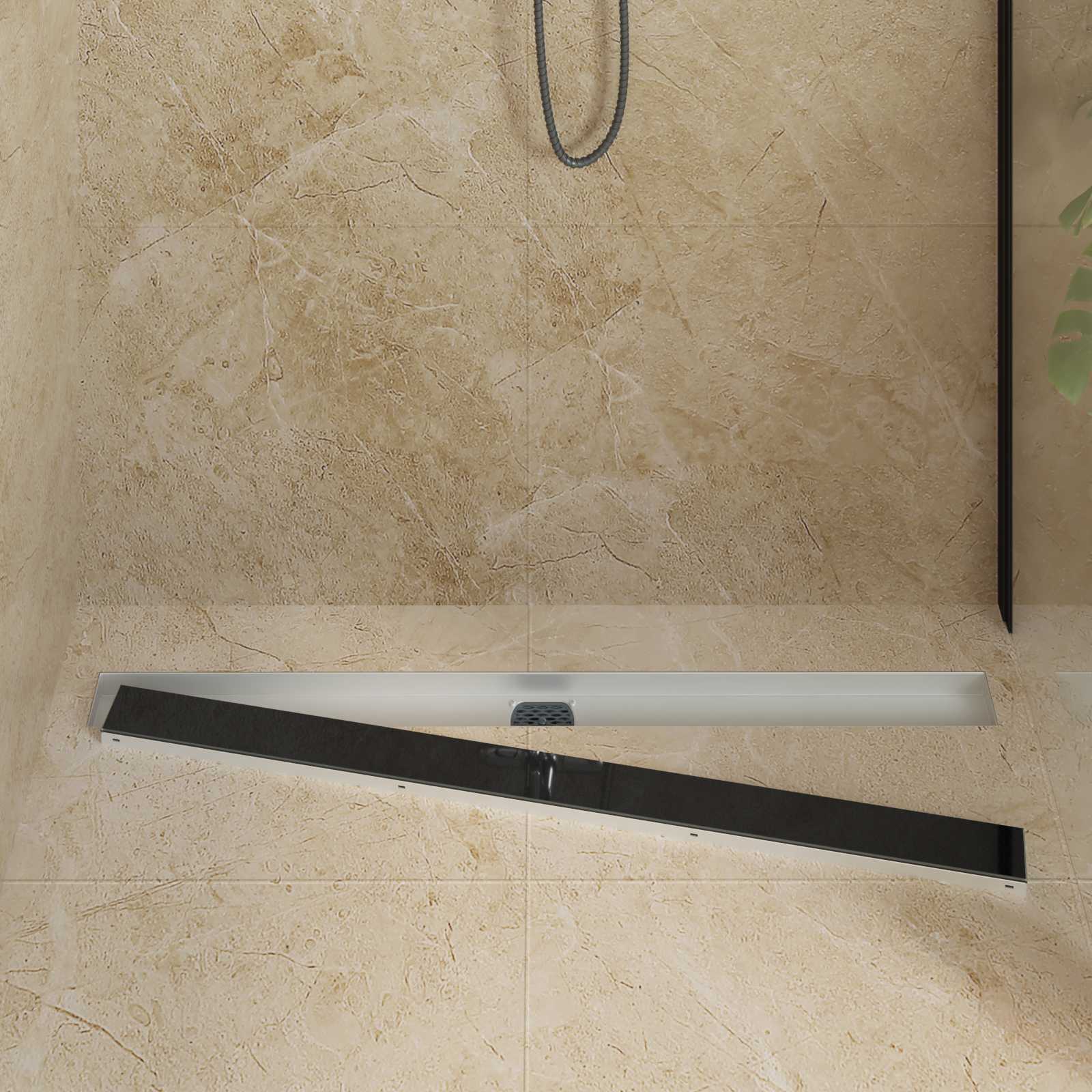 Vidaxl doucheafvoer glasdeksel met 360° sifon zwart 100 cm