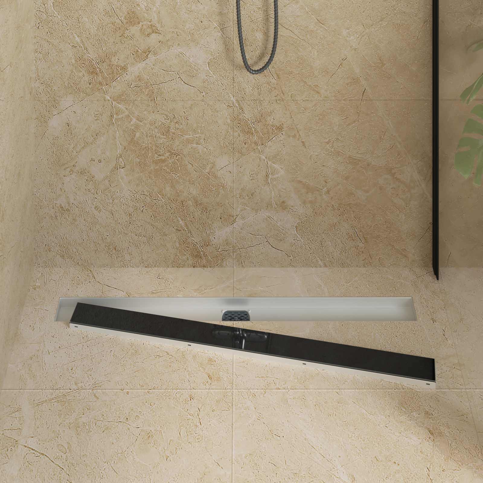 Vidaxl doucheafvoer glasdeksel met 360° sifon zwart 90 cm