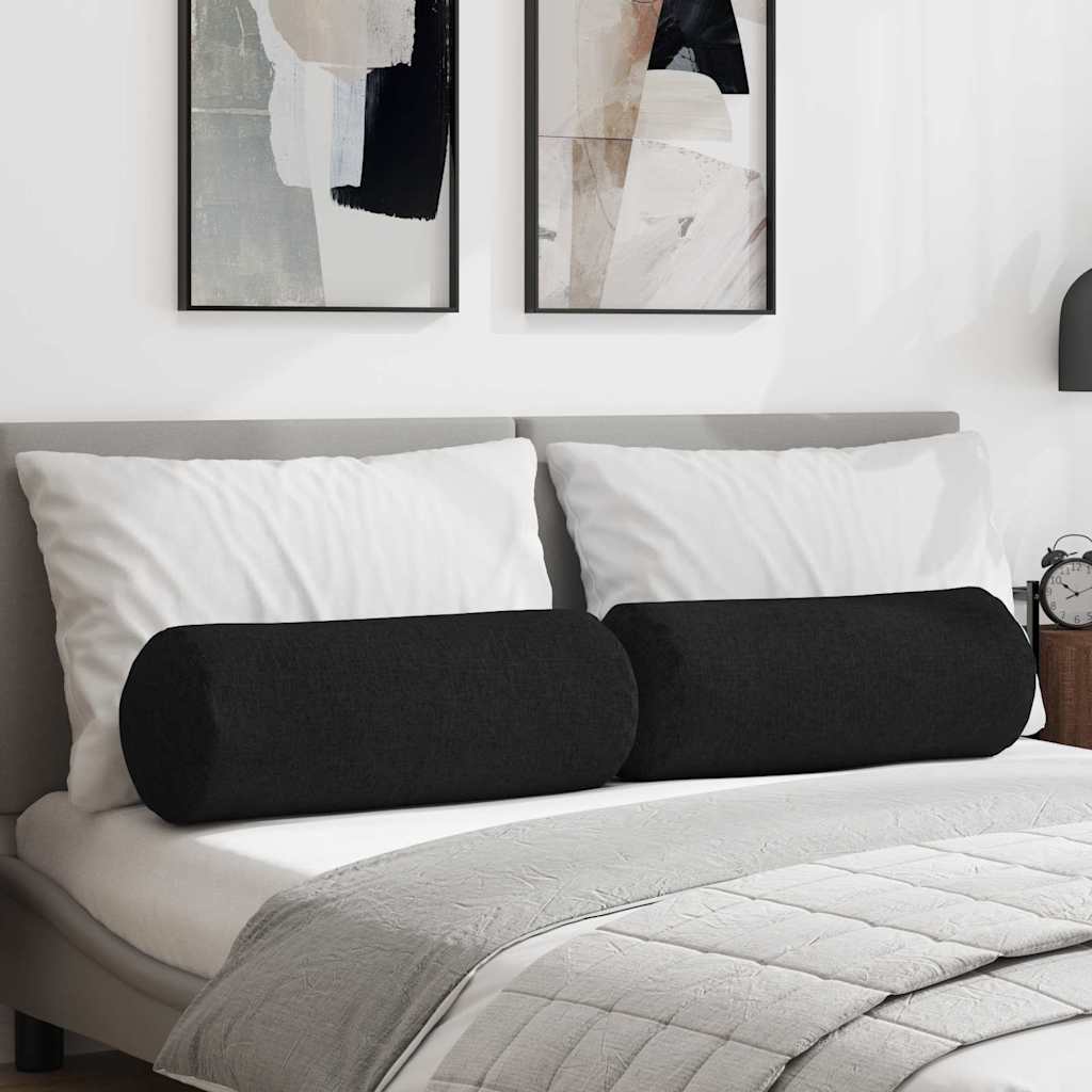 Vidaxl bolster kussens 2 st stof zwart ø 25 x 70 cm