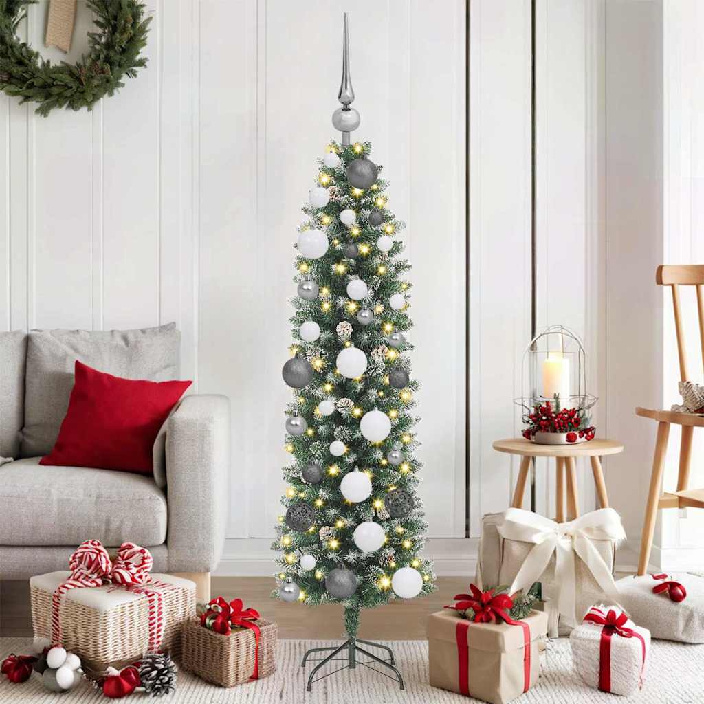 Vidaxl kunstmatige slanke kerstboom groen en wit 120 cm