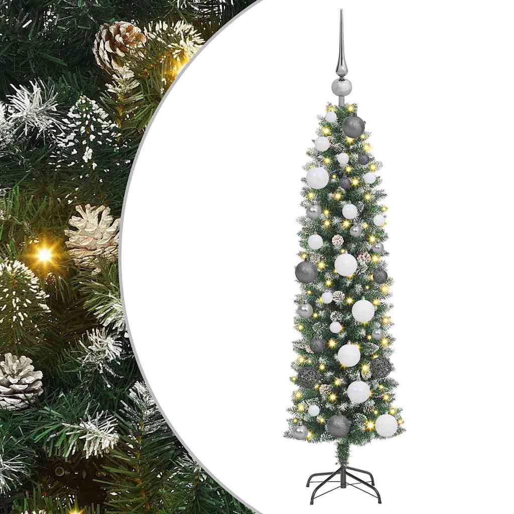 Vidaxl kunstmatige slanke kerstboom groen en wit 120 cm
