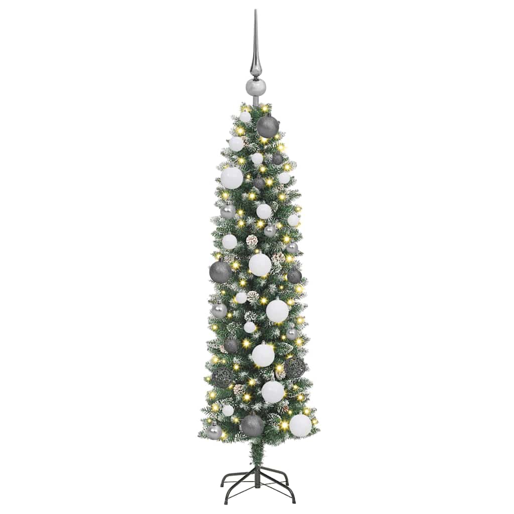 Vidaxl kunstmatige slanke kerstboom groen en wit 120 cm