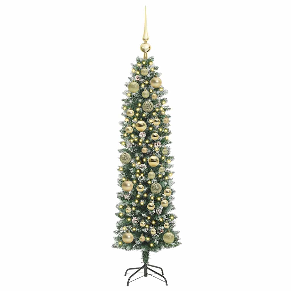 Vidaxl kunstmatige slanke kerstboom groen en wit 120 cm