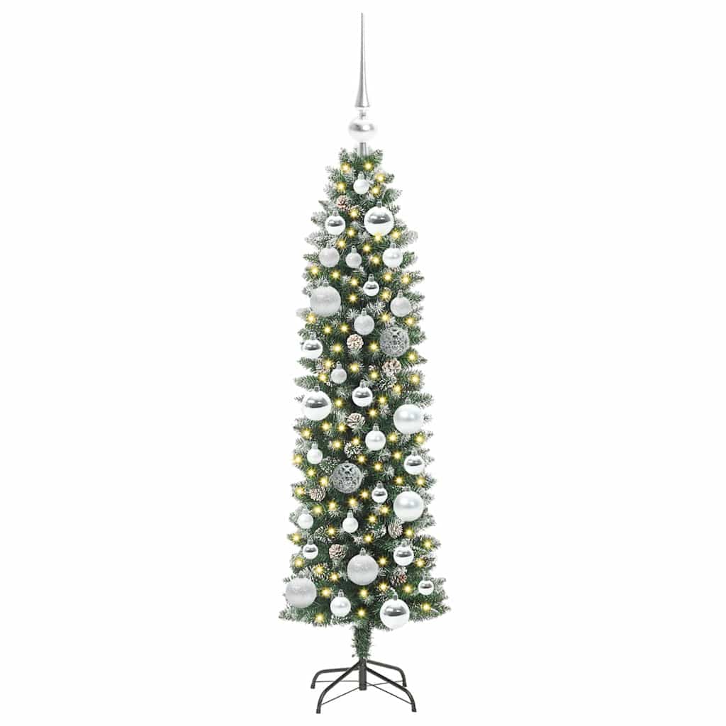 Vidaxl kunstmatige slanke kerstboom groen en wit 120 cm