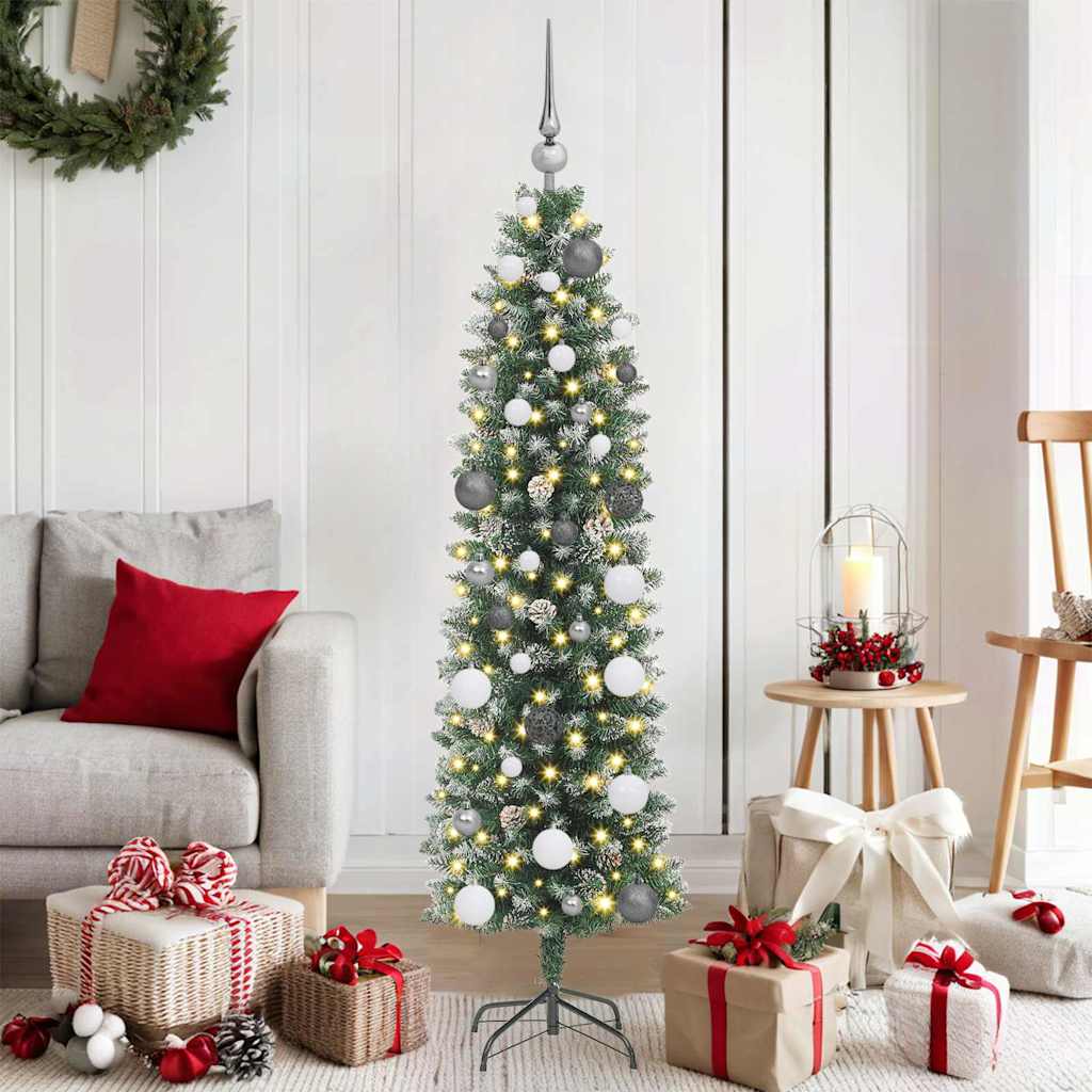 Vidaxl kunstmatige slanke kerstboom groen en wit 150 cm