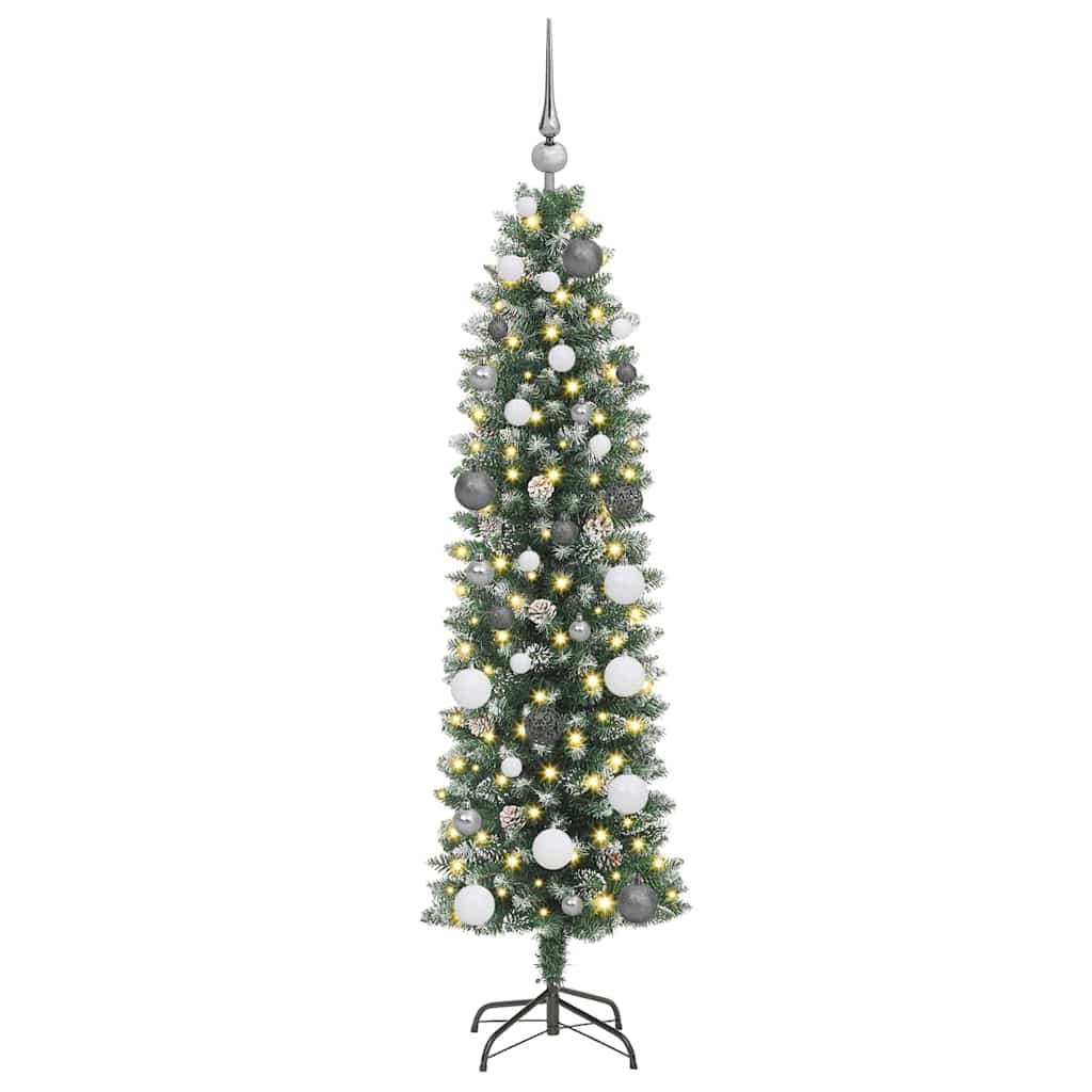 Vidaxl kunstmatige slanke kerstboom groen en wit 150 cm