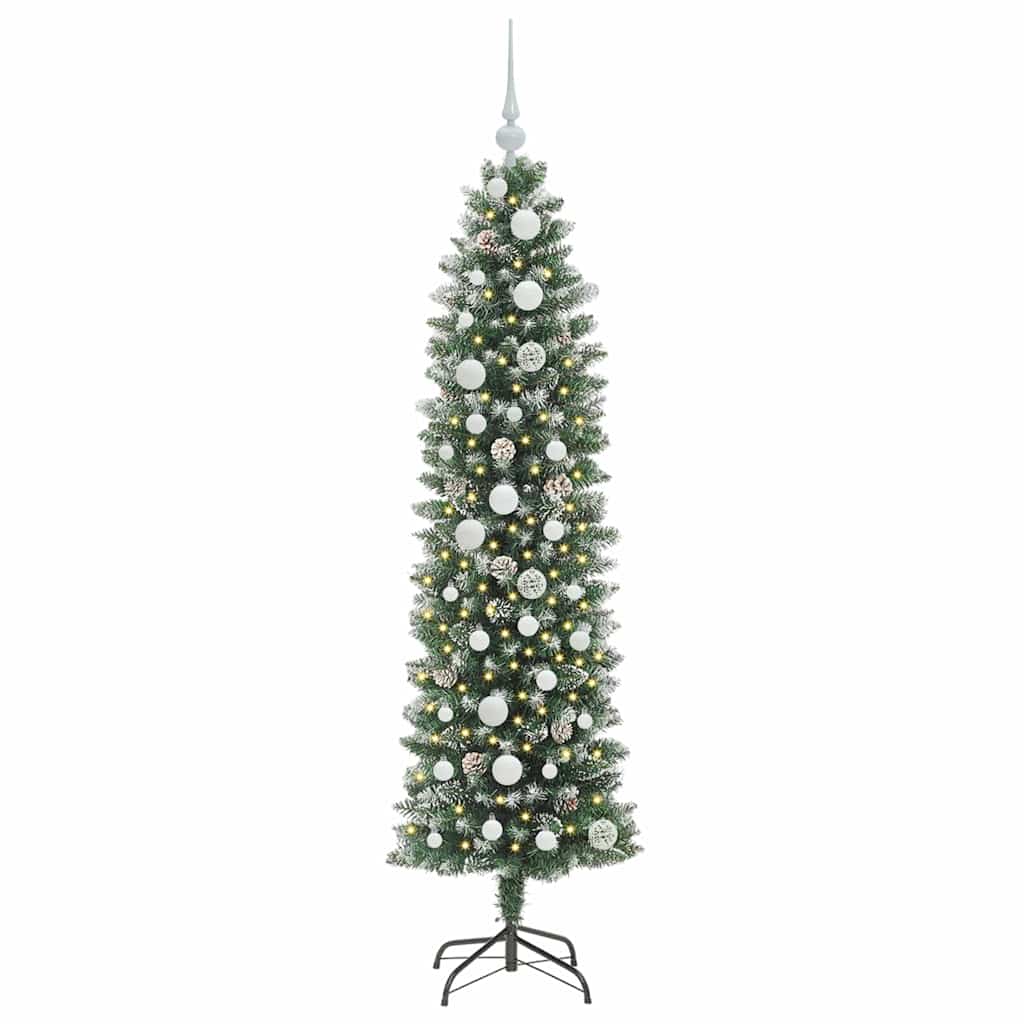 Vidaxl kunstmatige slanke kerstboom groen en wit 150 cm