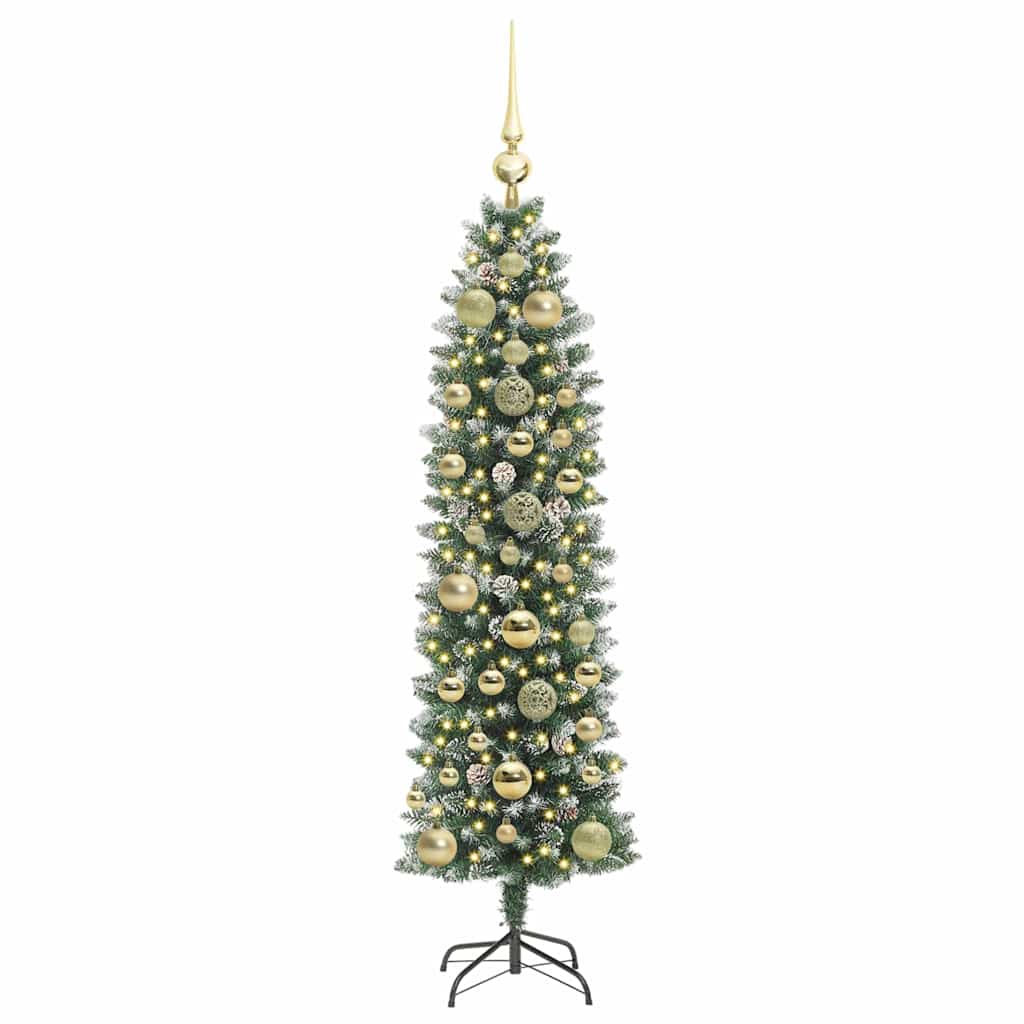 Vidaxl kunstmatige slanke kerstboom groen en wit 150 cm