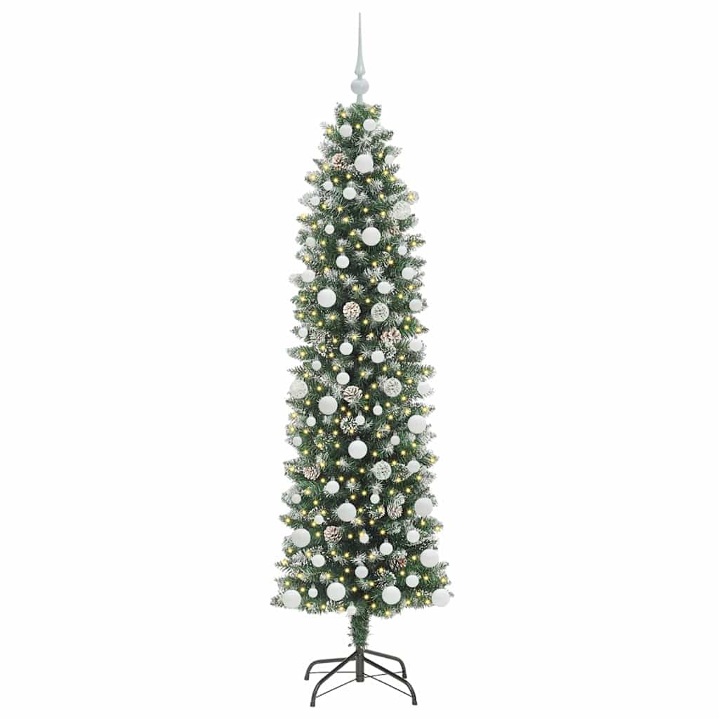 Vidaxl kunstmatige slanke kerstboom groen en wit 180 cm