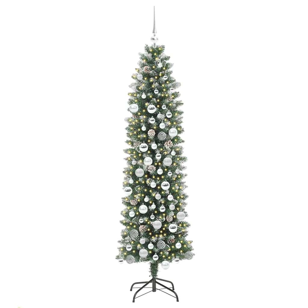 Vidaxl kunstmatige slanke kerstboom groen en wit 180 cm