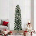 Vidaxl kunstmatige slanke kerstboom met 300 led groen en wit 210 cm