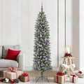 Vidaxl kunstmatige slanke kerstboom met 300 led groen en wit 210 cm