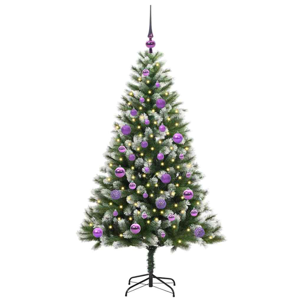 Vidaxl kunstmatige scharnierende kerstboom met bedekte sneeuw warmwit