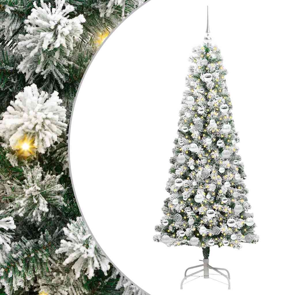Vidaxl kunstmatige inklapbare kerstboom 300 led's groen en wit 180 cm