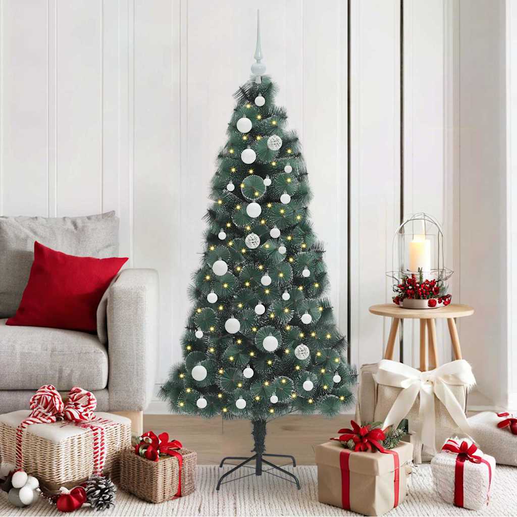 Vidaxl kunstkerstboom met lichtjes en ballenset groen 150 cm pet