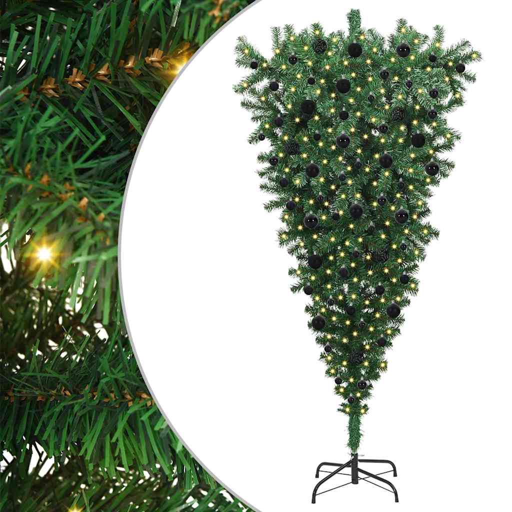 Vidaxl ondersteboven kunst kerstboom met ballenset groen 180 cm pvc