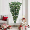 Vidaxl ondersteboven kunst kerstboom voorverlicht met ballen set groen