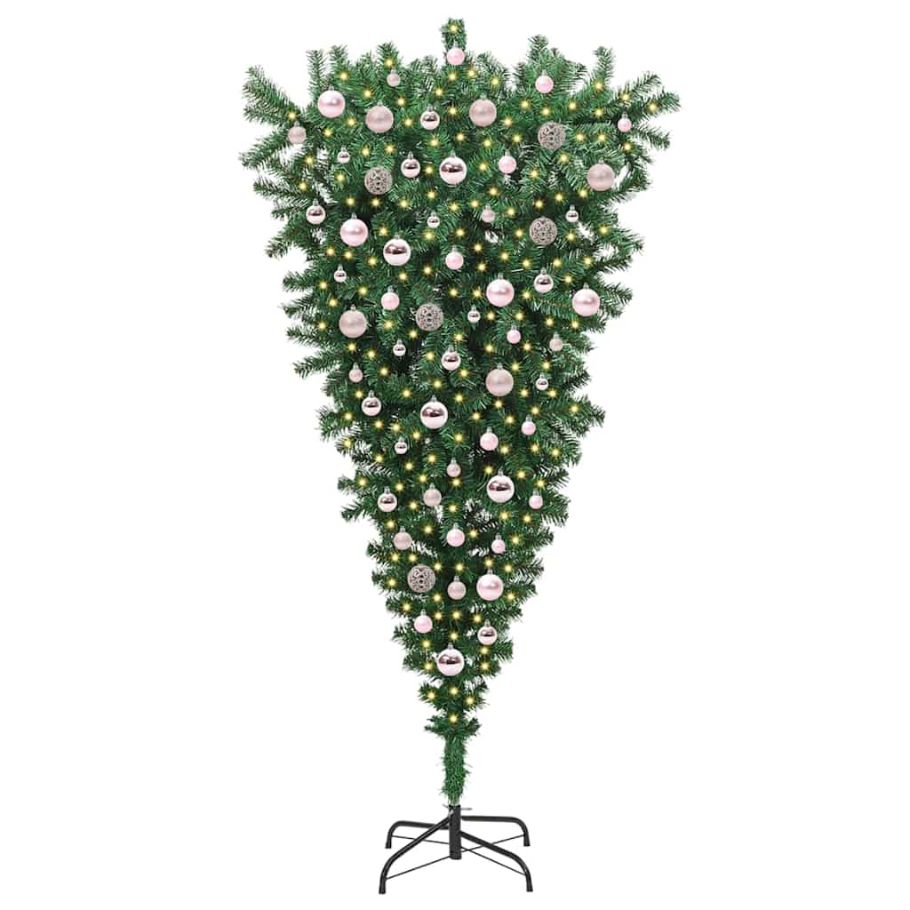 Vidaxl ondersteboven kunst kerstboom voorverlicht met ballen set groen