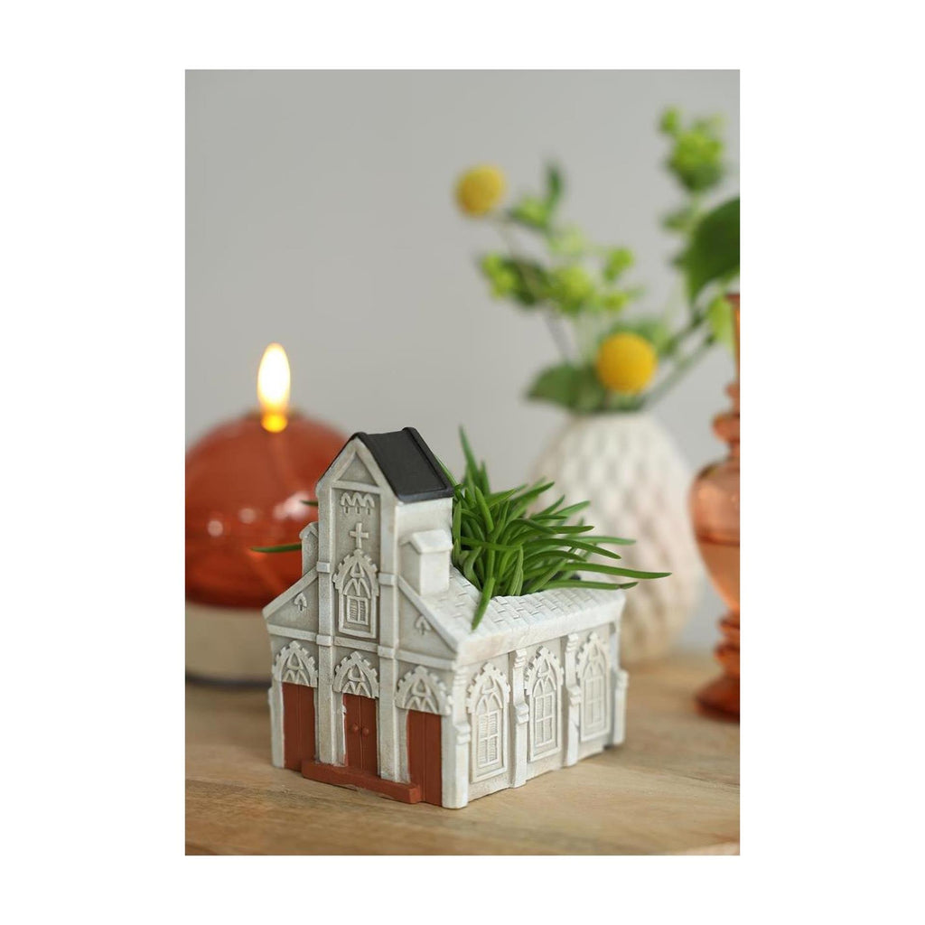 Ideas 4 seasons cement kerk bloempot 10,3x8,7xh.11,4cm crème