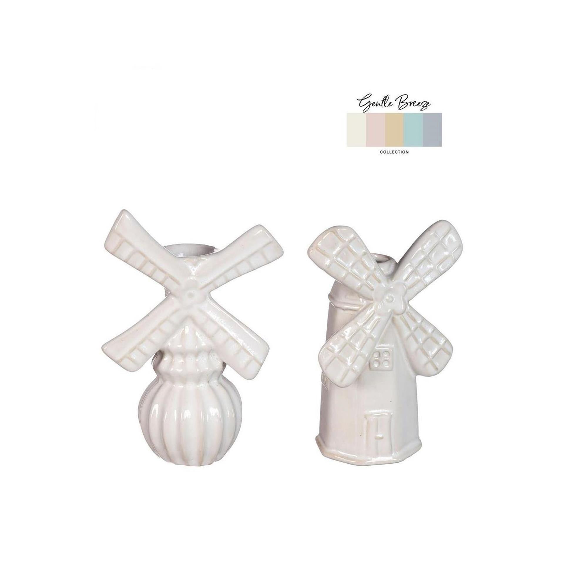 Ideas 4 seasons vaas windmolen h15,5cm 2 ass crème zand