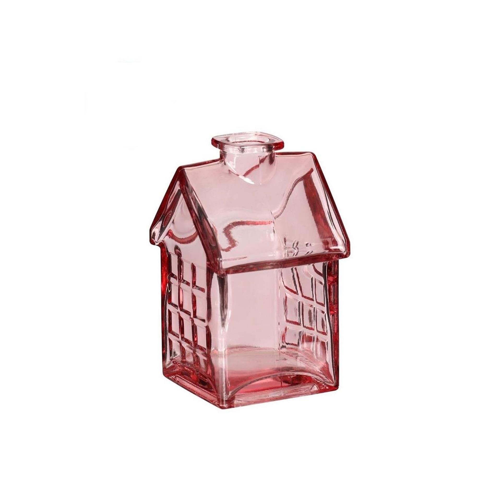 Ideas 4 seasons glazen huisje 7x7,5xh12cm lichtroze