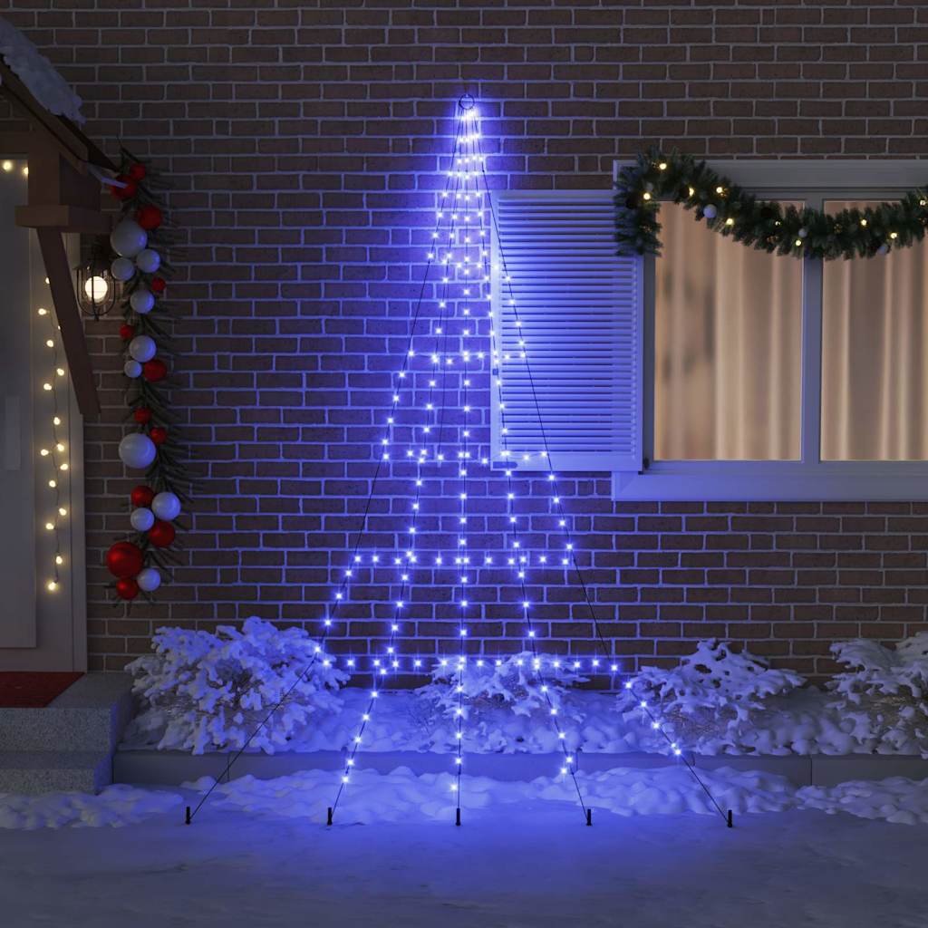 Vidaxl led kerstboom met grondspiesjes blauw 306 cm metaal