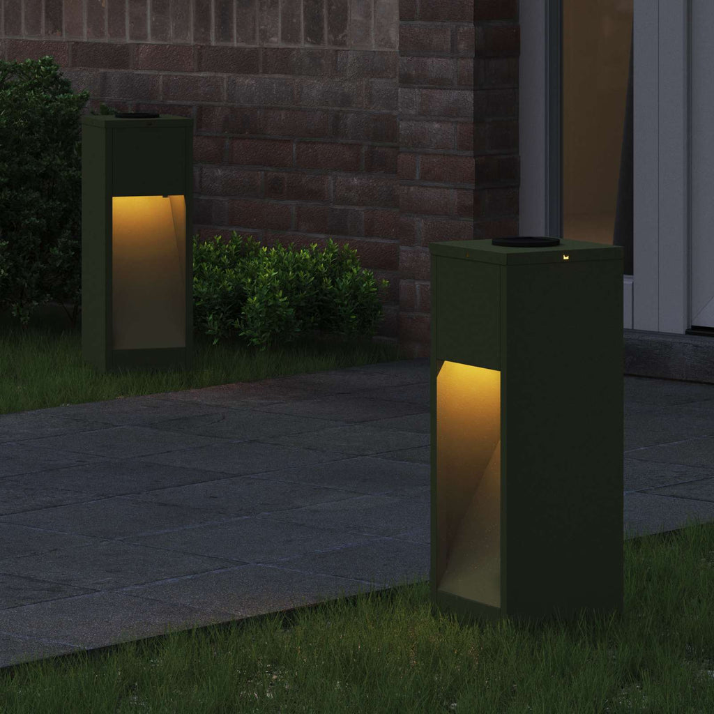 Vidaxl zonne led padverlichting 2 pcs olijf groen koudgewalst staal