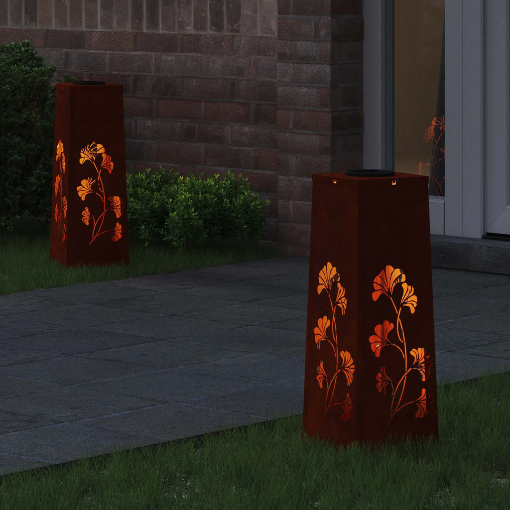 Vidaxl solar led pad licht 2 pcs roestig cortenstaal