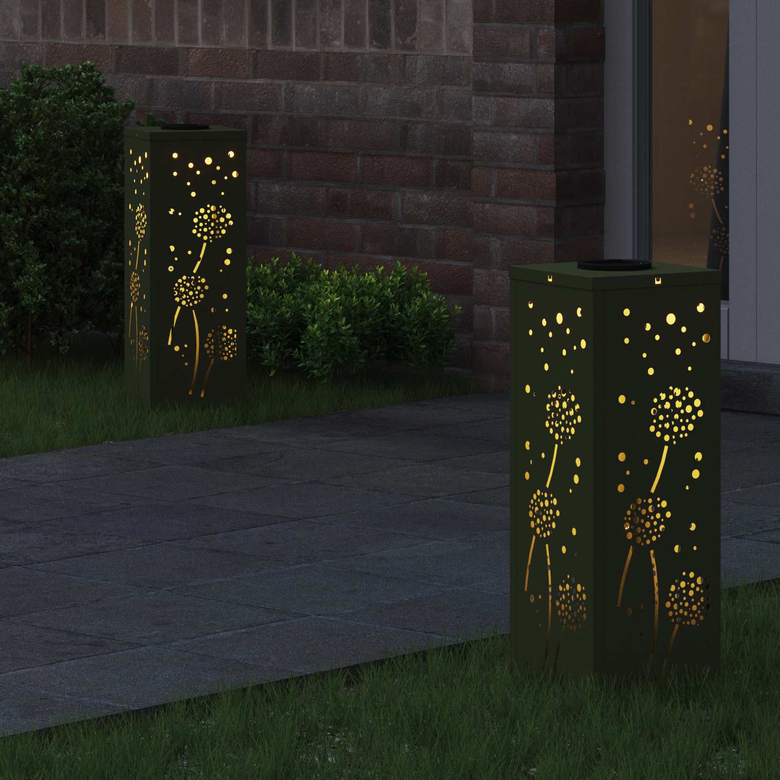 Vidaxl solar led pad licht 2 pcs olijf groen koudgewalst staal