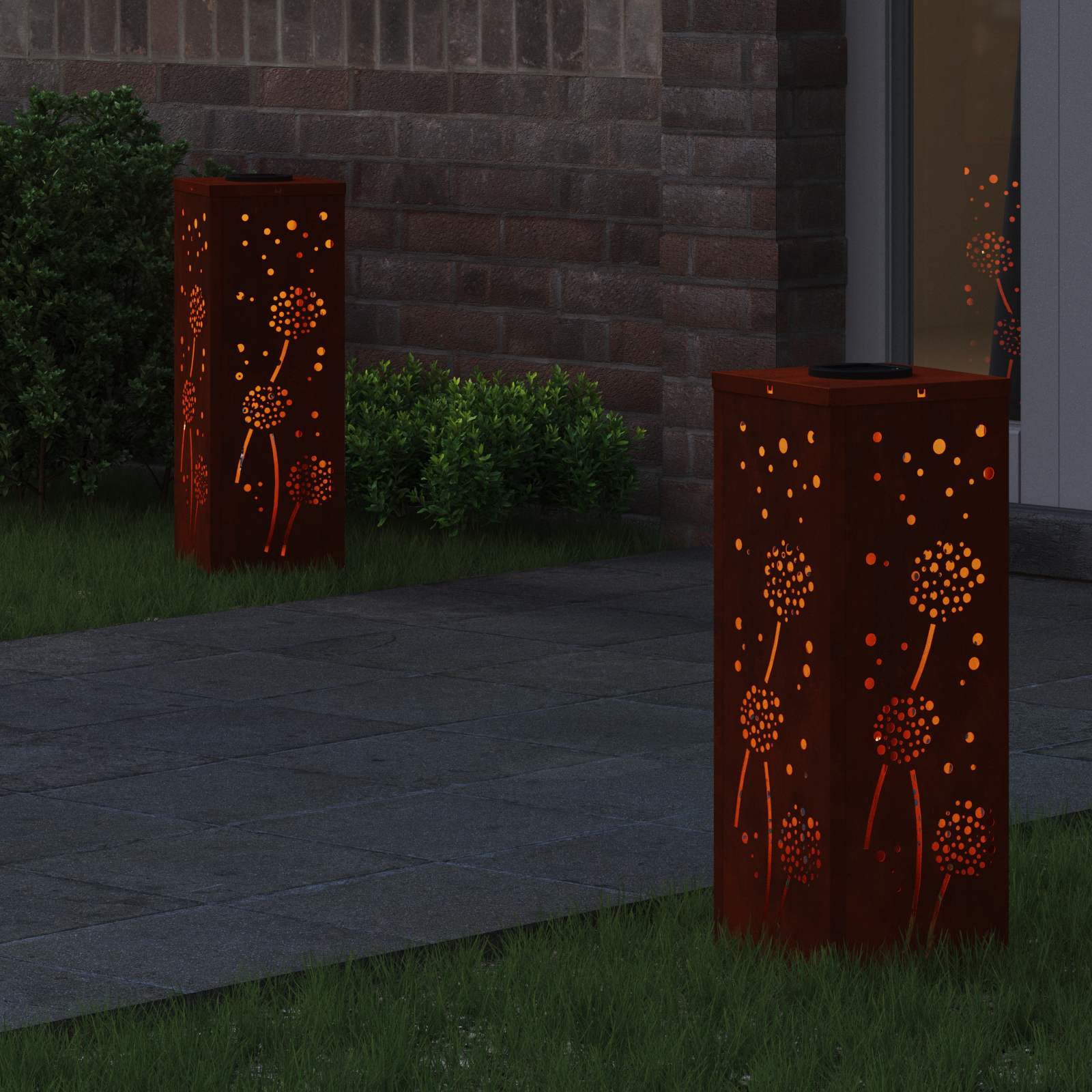 Vidaxl solar led pad licht 2 pcs roestig cortenstaal